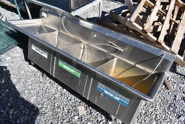 Aero Stainless Steel Commercial 3 Bay Sink w/ Left Side Drain Board. No Legs. 74x24x20. Bays 18x18x12. Drain Board 16x20x1 - Image 4 of 5