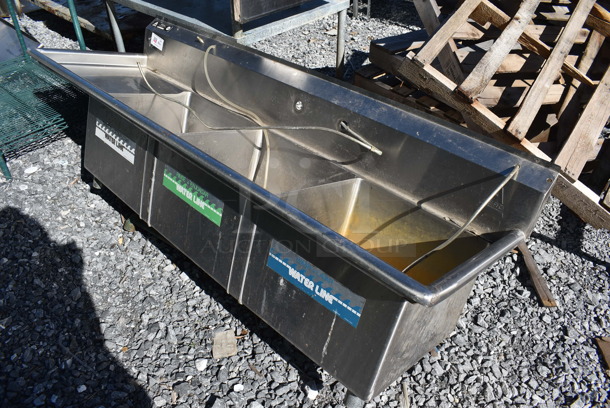 Aero Stainless Steel Commercial 3 Bay Sink w/ Left Side Drain Board. No Legs. 74x24x20. Bays 18x18x12. Drain Board 16x20x1 - Image 5 of 5