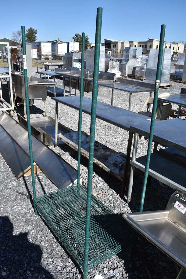 Green Finish 2 Tier Wire Shelving Unit. BUYER MUST DISMANTLE. PCI CANNOT DISMANTLE FOR SHIPPING. PLEASE CONSIDER FREIGHT CHARGES. 36x21x67 - Image 1 of 3