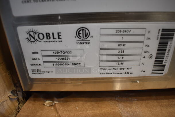 BRAND NEW SCRATCH AND DENT! 2022 Noble 495HTGW22 Stainless Steel Commercial High Temperature Hi Temp Undercounter Glass Washer. 208/240 Volts, 1 Phase. 18.5x21.5x30.5 - Image 9 of 10