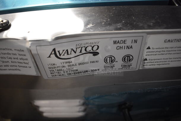 BRAND NEW SCRATCH AND DENT! Avantco 177P84 Stainless Steel Commercial Countertop Electric Powered Double Panini Grill with Grooved Plates. 120 Volts, 1 Phase. 23x16x10. Tested and Working! - Image 6 of 9