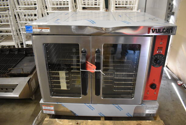 BRAND NEW SCRATCH AND DENT! LATE MODEL! Vulcan VC4GD-11D150K ENERGY STAR Stainless Steel Commercial Natural Gas Powered Powered Full Size Convection Oven w/ View Through Doors, Metal Oven Racks and Thermostatic Controls. 40x31x31. Tested and Working! - Image 1 of 8