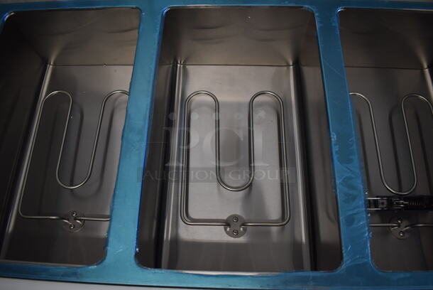 BRAND NEW! ServIt EST-5WE Stainless Steel Commercial Floor Style Electric Powered 5 Bay Steam Table with Undershelf and Cutting Board. 72x30x34. Tested and Working! - Image 4 of 10