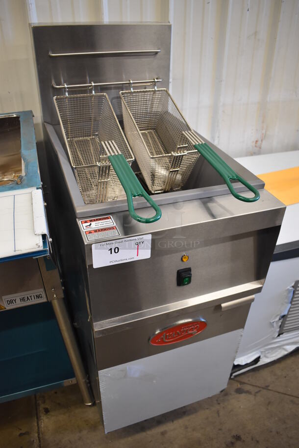 LIKE NEW! 2022 Avantco 177EF40E Stainless Steel Commercial Floor Style Electric Powered Deep Fat Fryer w/ 2 Metal Fry Baskets. 240 Volts, 3 Phase. Unit Has Only Been Used a Few Times! 15.5x29x45. Tested and Working! - Image 3 of 9