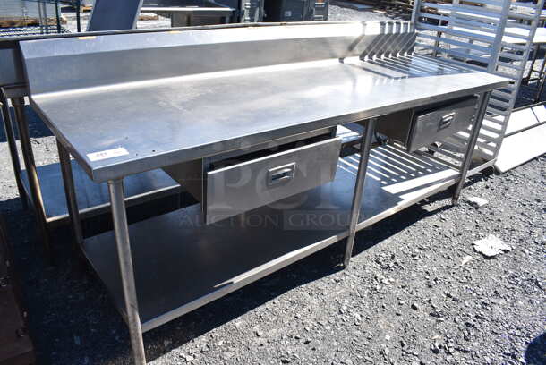 Stainless Steel Commercial Table w/ 2 Drawers, Back Splash and Under Shelf. 96x30x39