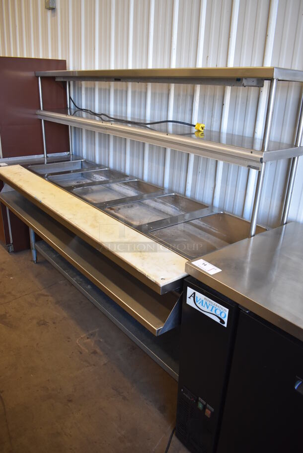 Stainless Steel Commercial 5 Well Steam Table w/ Warming Strip, Double Tier Over Shelf, 2 Check Holder Strips, Cutting Board and Under Shelf. 88x31x63. Tested and Working! - Image 5 of 10
