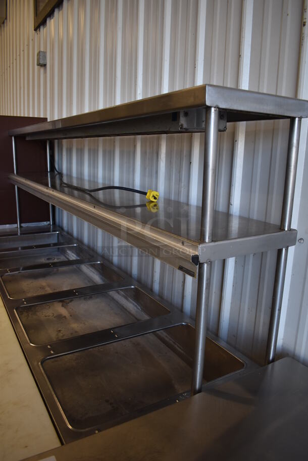 Stainless Steel Commercial 5 Well Steam Table w/ Warming Strip, Double Tier Over Shelf, 2 Check Holder Strips, Cutting Board and Under Shelf. 88x31x63. Tested and Working! - Image 6 of 10
