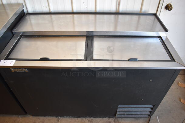 True TD-50-18 Stainless Steel Commercial Bottled Back Bar Cooler w/ 2 Sliding Lids. 115 Volts, 1 Phase. 50x27x34. Tested and Working! - Image 1 of 8