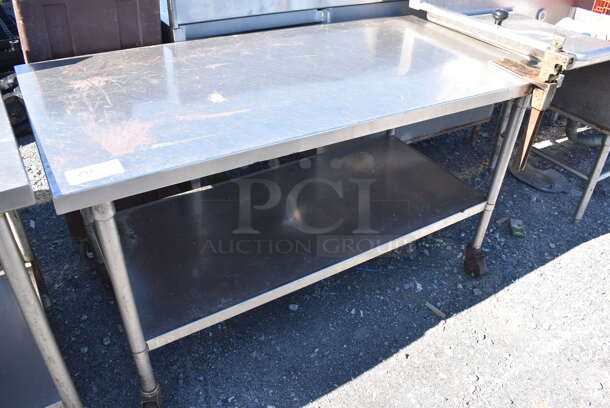 Stainless Steel Commercial Table w/ Mounted Commercial Can Opener and Under Shelf on Commercial Casters. 60x30x35