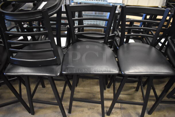 4 Black Metal Bar Height Swivel Chairs w/ Black Seat Cushion and Horizontal Back Rest Bars. Stock Picture - Cosmetic Condition May Vary. 17x18x43.5. 4 Times Your Bid! - Image 2 of 6
