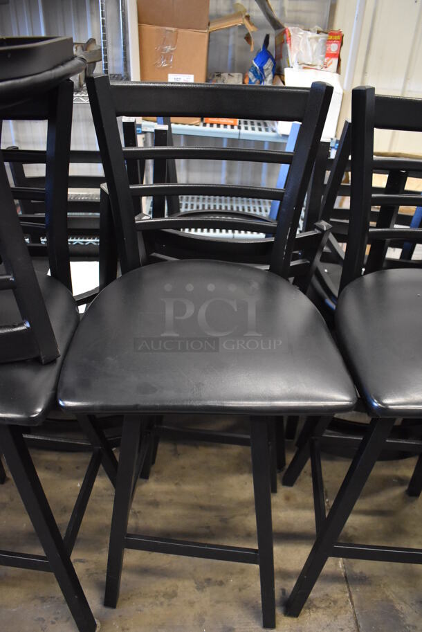 4 Black Metal Bar Height Swivel Chairs w/ Black Seat Cushion and Horizontal Back Rest Bars. Stock Picture - Cosmetic Condition May Vary. 17x18x43.5. 4 Times Your Bid! - Image 3 of 6