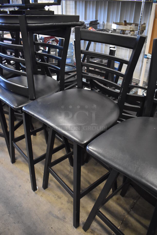 4 Black Metal Bar Height Swivel Chairs w/ Black Seat Cushion and Horizontal Back Rest Bars. Stock Picture - Cosmetic Condition May Vary. 17x18x43.5. 4 Times Your Bid! - Image 5 of 6