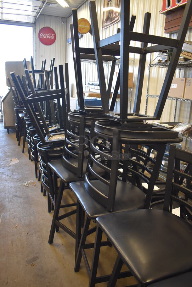 4 Black Metal Bar Height Swivel Chairs w/ Black Seat Cushion and Horizontal Back Rest Bars. Stock Picture - Cosmetic Condition May Vary. 17x18x43.5. 4 Times Your Bid! - Image 6 of 6