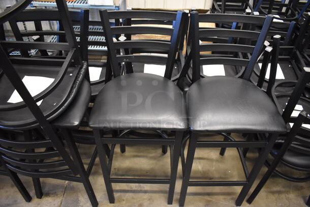 4 Black Metal Bar Height Chairs w/ Black Seat Cushion and Horizontal Back Rest Bars. 17x17x43. 4 Times Your Bid! - Image 2 of 5