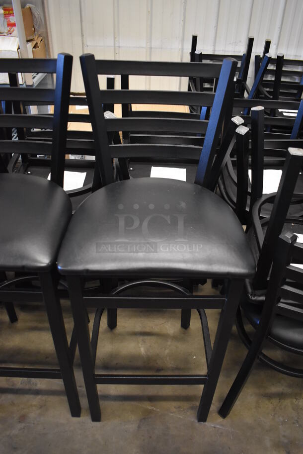 4 Black Metal Bar Height Chairs w/ Black Seat Cushion and Horizontal Back Rest Bars. 17x17x43. 4 Times Your Bid! - Image 3 of 5