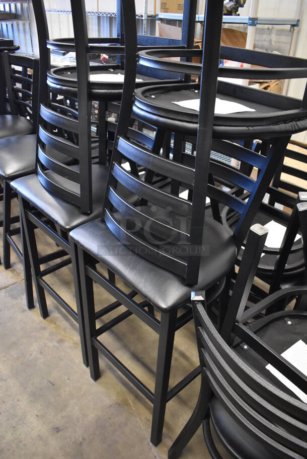 4 Black Metal Bar Height Chairs w/ Black Seat Cushion and Horizontal Back Rest Bars. 17x17x43. 4 Times Your Bid! - Image 5 of 5