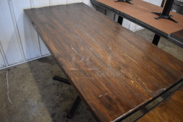 2 Wooden Dining Height Tables on Black Metal Table Base. 60x30x30. 2 Times Your Bid! - Image 2 of 4