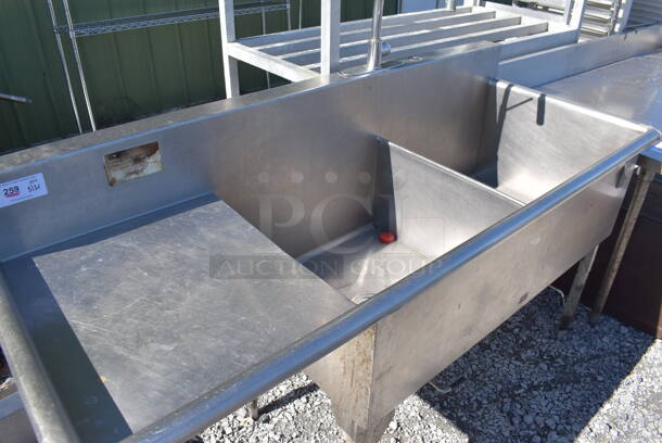 Stainless Steel Commercial 2 Bay Sink w/ Left Side Drain Board. 72x30x43. Bays 24x24x13. Drain Board 20x24x1 - Image 2 of 6