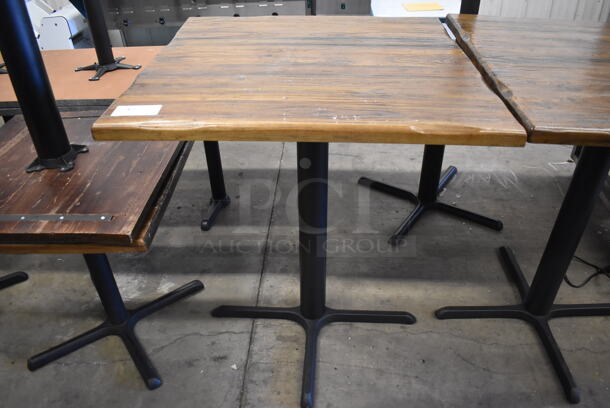 2 Wooden Bar Height Tables on Black Metal Table Base. 36x36x43. 2 Times Your Bid! - Image 1 of 4