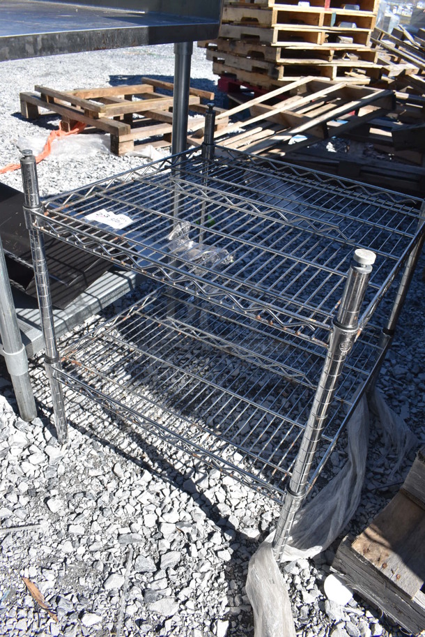 Chrome Finish 2 Tier Wire Shelving Unit. BUYER MUST DISMANTLE. PCI CANNOT DISMANTLE FOR SHIPPING. PLEASE CONSIDER FREIGHT CHARGES. 24x24x28 - Image 2 of 4