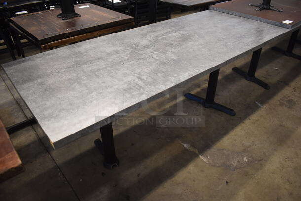 3 Gray Dining Height Tables on 2 Black Metal Straight Leg Table Bases. 72x30x30. 3 Times Your Bid! - Image 1 of 3