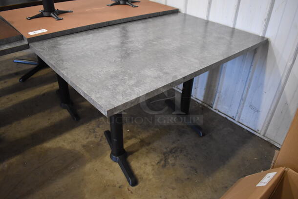 3 Gray Dining Height Tables on 2 Black Metal Straight Leg Table Bases. 48x30x30. 3 Times Your Bid!