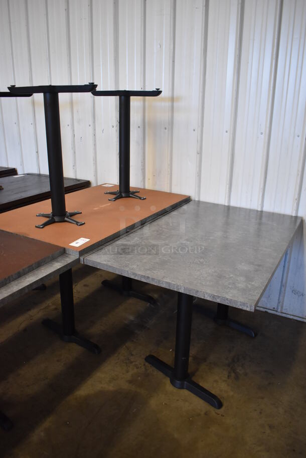 3 Gray Dining Height Tables on 2 Black Metal Straight Leg Table Bases. 48x30x30. 3 Times Your Bid! - Image 3 of 4