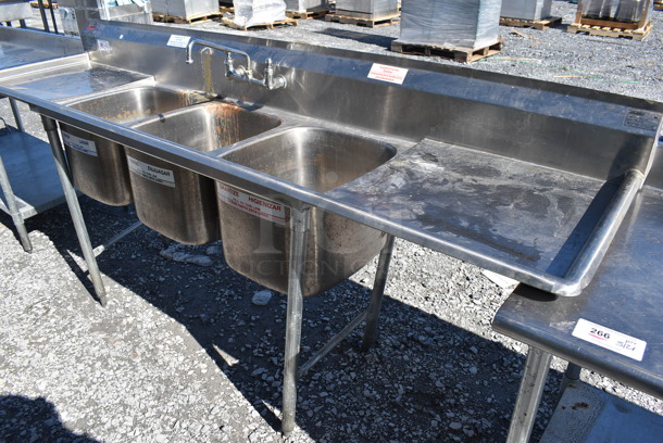 Eagle Stainless Steel Commercial 3 Bay Sink w/ Dual Drain Boards, Faucet and Handles. 102x26x44. Bays 16x19x12. Drain Boards 22x22 - Image 7 of 7