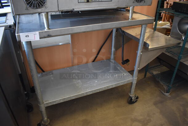 Stainless Steel Commercial Table w/ Under Shelf and Side Shelf on Commercial Casters. 58x23x39