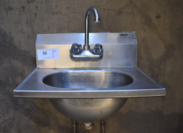 Eagle Stainless Steel Commercial Single Bay Wall Mount Sink w/ Faucet and Handles. 19x15x21