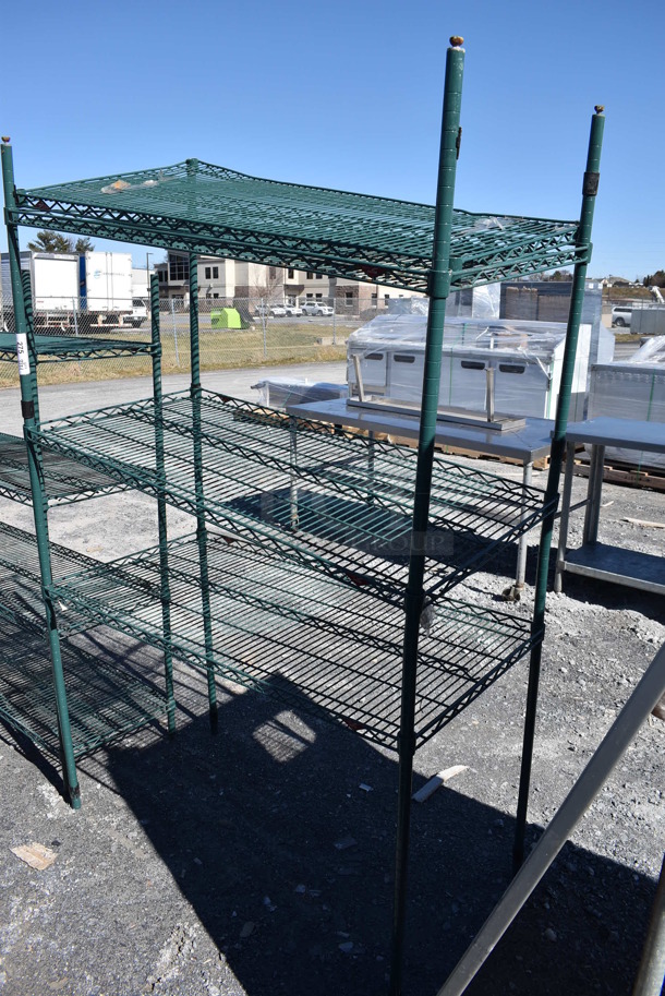 Metro Green Finish 4 Tier Wire Shelves. BUYER MUST DISMANTLE. PCI CANNOT DISMANTLE FOR SHIPPING. PLEASE CONSIDER FREIGHT CHARGES. 48x24x74 - Image 1 of 4