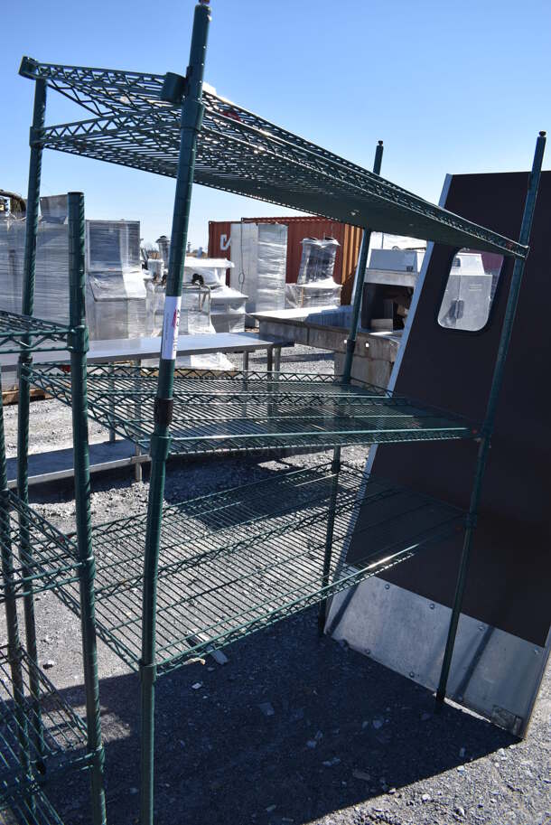Metro Green Finish 4 Tier Wire Shelves. BUYER MUST DISMANTLE. PCI CANNOT DISMANTLE FOR SHIPPING. PLEASE CONSIDER FREIGHT CHARGES. 48x24x74 - Image 2 of 4