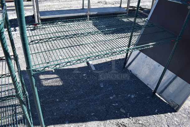 Metro Green Finish 4 Tier Wire Shelves. BUYER MUST DISMANTLE. PCI CANNOT DISMANTLE FOR SHIPPING. PLEASE CONSIDER FREIGHT CHARGES. 48x24x74 - Image 3 of 4