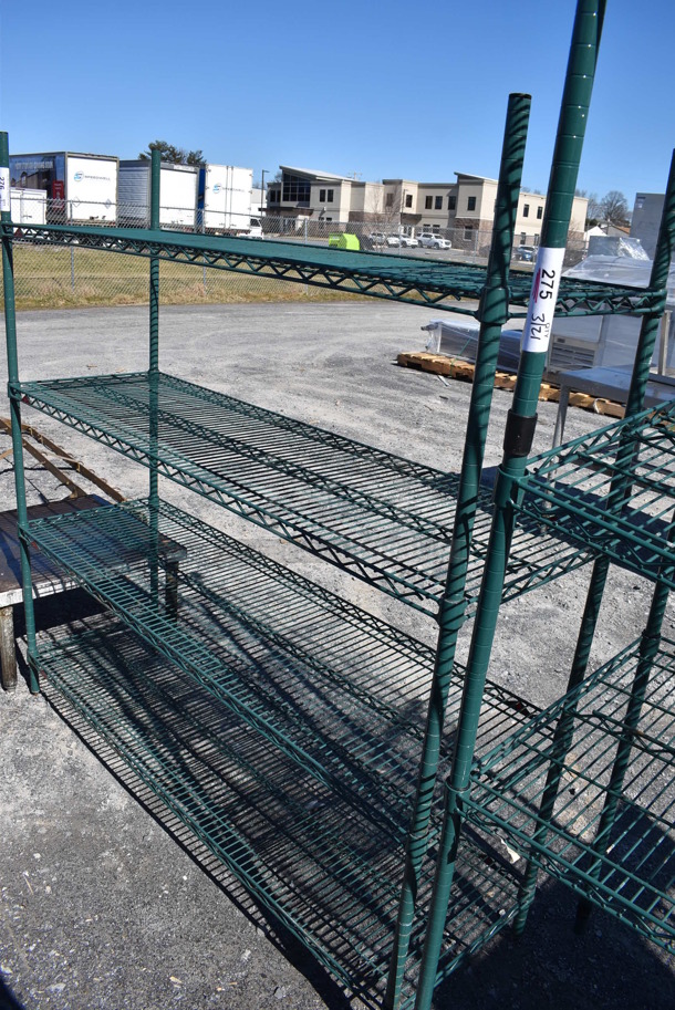 Metro Green Finish 4 Tier Wire Shelves. BUYER MUST DISMANTLE. PCI CANNOT DISMANTLE FOR SHIPPING. PLEASE CONSIDER FREIGHT CHARGES. 60x18x63 - Image 4 of 4