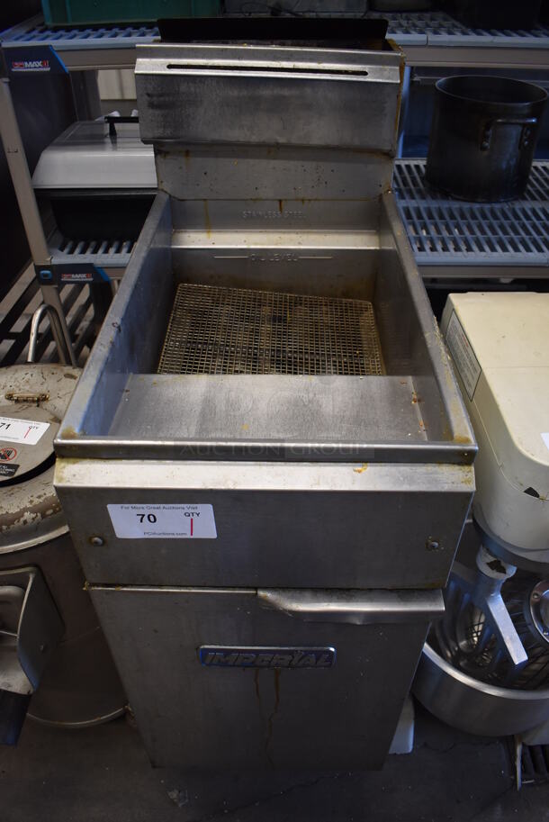 Imperial IFS-40 Stainless Steel Commercial Floor Style Propane Gas Powered Deep Fat Fryer. 105,000 BTU. 15.5x31x47