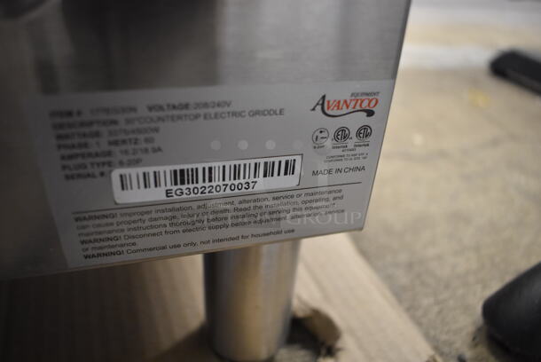 LIKE NEW! Avantco EG30N Stainless Steel Commercial Countertop 30" Electric Powered Flat Top Griddle. 208/240 Volts. 30x20x14. Tested and Working! - Image 8 of 9