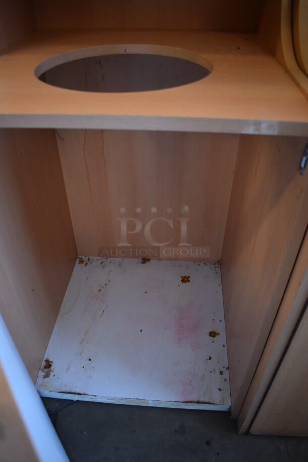 Wood Pattern Trash Can Shell w/ Trash Deposit Hole, Tray Return and Door. 23x23.5x57 - Image 4 of 5