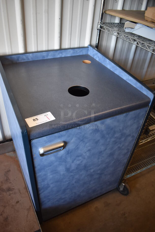 Blue Trash Can Shell w/ Trash Deposit Hole and Door on Commercial Casters. 25x25x38 - Image 2 of 4