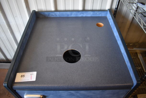 Blue Trash Can Shell w/ Trash Deposit Hole and Door on Commercial Casters. 25x25x38 - Image 3 of 4