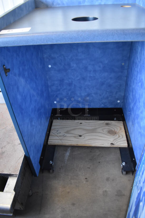 Blue Trash Can Shell w/ Trash Deposit Hole and Door on Commercial Casters. 25x25x38 - Image 4 of 4