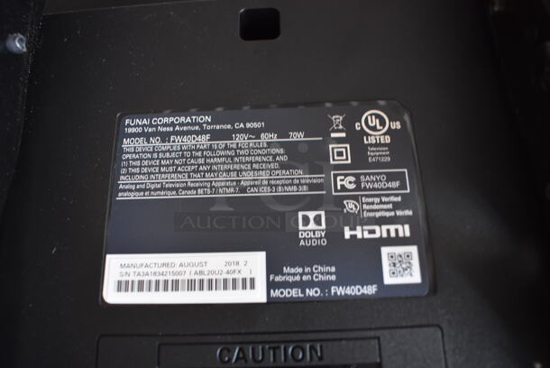 Funai FW40D48F 40" Television. 120 Volts, 1 Phase. Buyer Must Pick Up - We Will Not Ship This Item. Tested and Powers On - Image 6 of 7