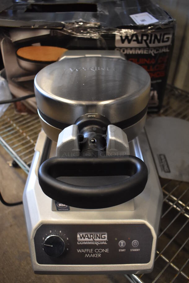 BRAND NEW! Waring WWCM180 Stainless Steel Commercial Countertop Waffle Cone Press w/ Waffle Cone Former. 120 Volts, 1 Phase. 9x17x10. Tested and Working! - Image 2 of 7