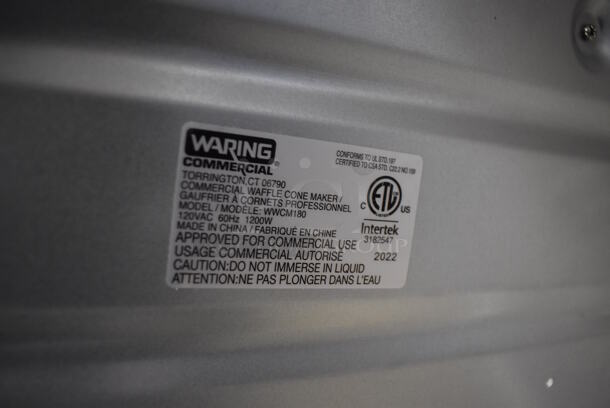 BRAND NEW! Waring WWCM180 Stainless Steel Commercial Countertop Waffle Cone Press w/ Waffle Cone Former. 120 Volts, 1 Phase. 9x17x10. Tested and Working! - Image 6 of 7