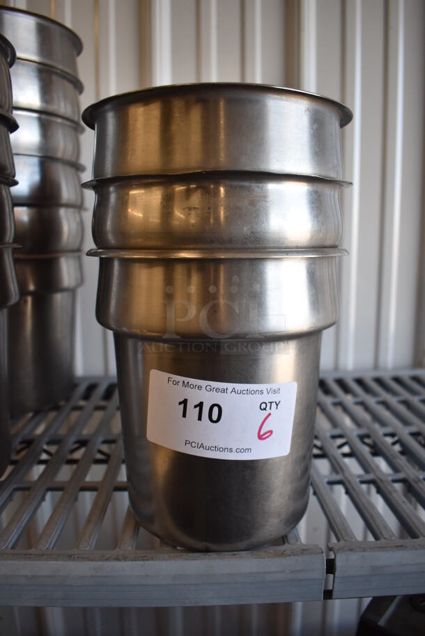 6 Stainless Steel Cylindrical Drop In Bins. 7.5x7.5x8. 6 Times Your Bid!