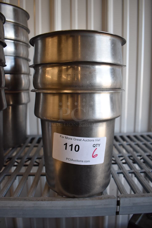 6 Stainless Steel Cylindrical Drop In Bins. 7.5x7.5x8. 6 Times Your Bid! - Image 1 of 3