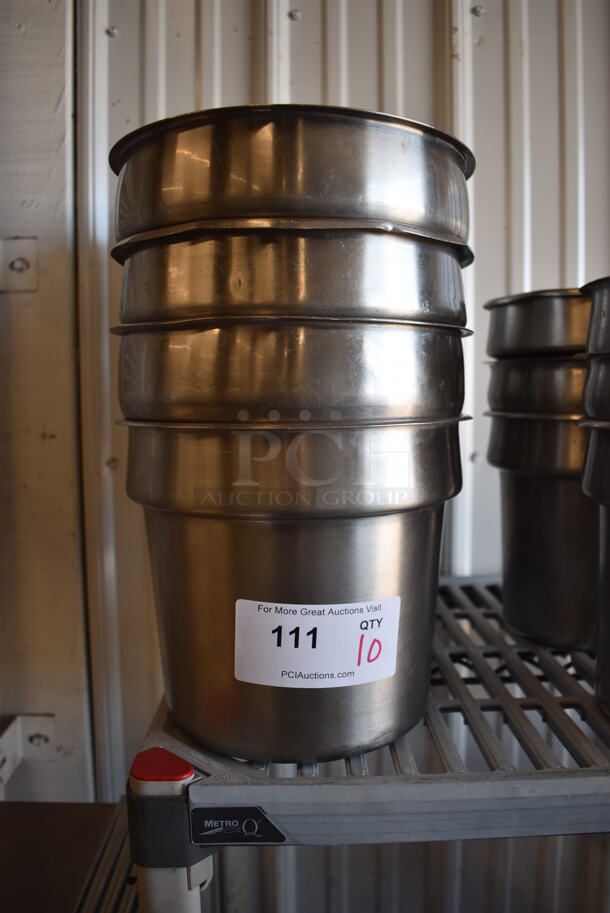 10 Stainless Steel Cylindrical Drop In Bins. 9.5x9.5x8. 10 Times Your Bid! - Image 1 of 3