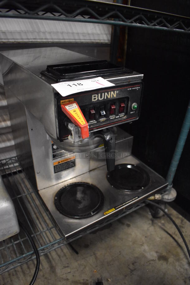 2011 Bunn CWTF15 Stainless Steel Commercial 3 Burner Coffee Machine w/ Hot Water Dispenser and Metal Brew Basket. 120 Volts, 1 Phase. 16x21x17 - Image 3 of 5