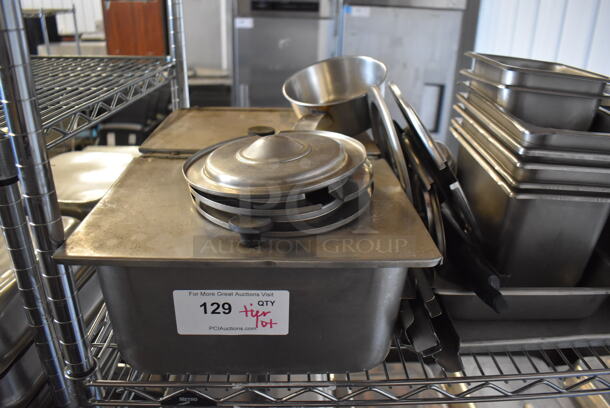 ALL ONE MONEY! Tier Lot of Various Metal Items Including Various Drop In Bins and Round Lids - Image 2 of 4