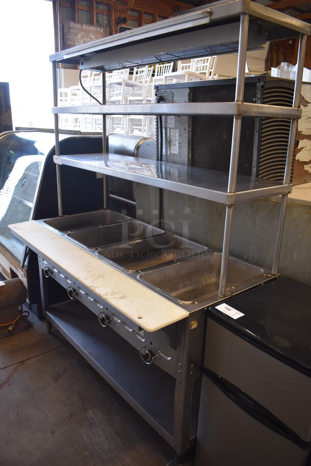 Duke Stainless Steel Commercial 4 Well Steam Table w/ 2 Over Shelves, Warming Strip, Cutting Board and Under Shelf. 58x31x74. Cannot Test Due To Missing Power Cord - Image 6 of 9