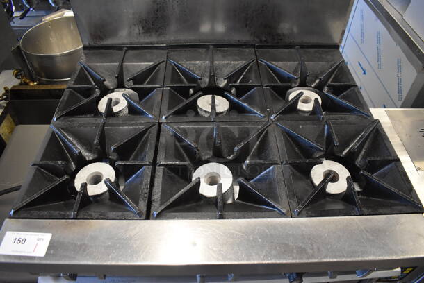 Southbend Stainless Steel Commercial Natural Gas Powered 6 Burner Range w/ Oven and Back Splash on Commercial Casters. 36x34x60 - Image 3 of 6